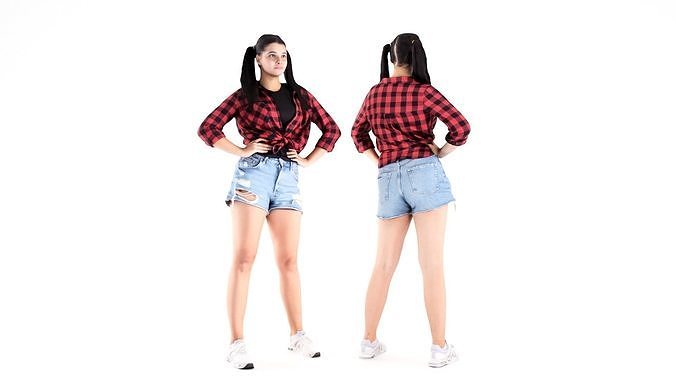 Pretty girl in  jeans shorts 20 Low-poly 3D model