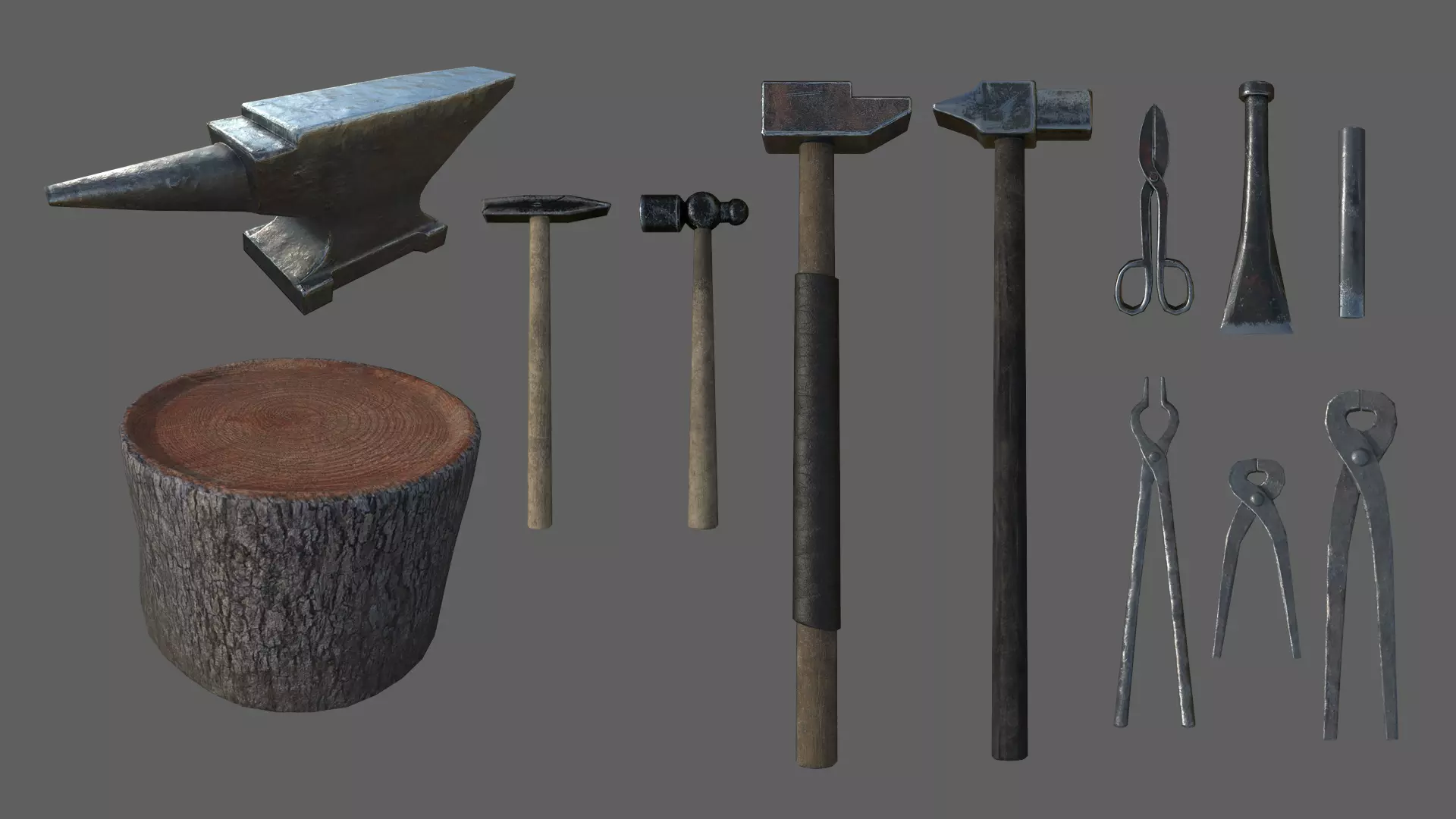 Blacksmith Tools Set Free low-poly 3D model_0