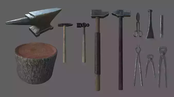 Blacksmith Tools Set Free low-poly 3D model