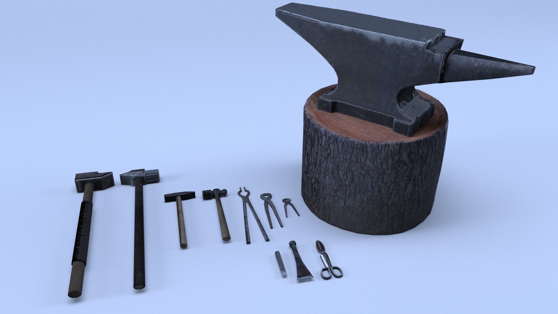 Blacksmith Tools Set Free low-poly 3D model_1