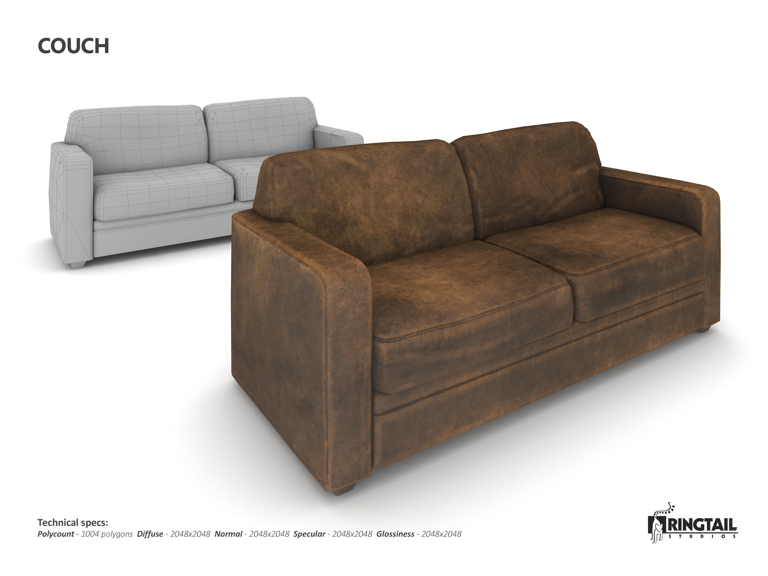 Couch Old Low-poly 3D model_8