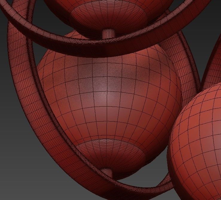 Chandelier gold pendant light with three glass globes 3D model_5