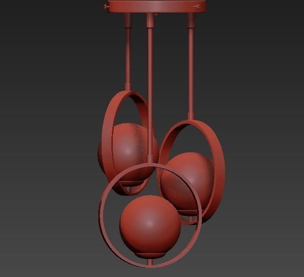 Chandelier gold pendant light with three glass globes 3D model_1
