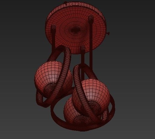 Chandelier gold pendant light with three glass globes 3D model_3