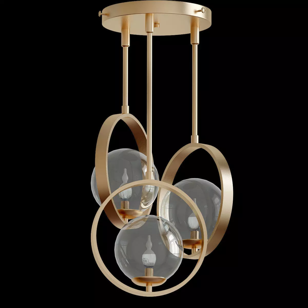 Chandelier gold pendant light with three glass globes 3D model_0