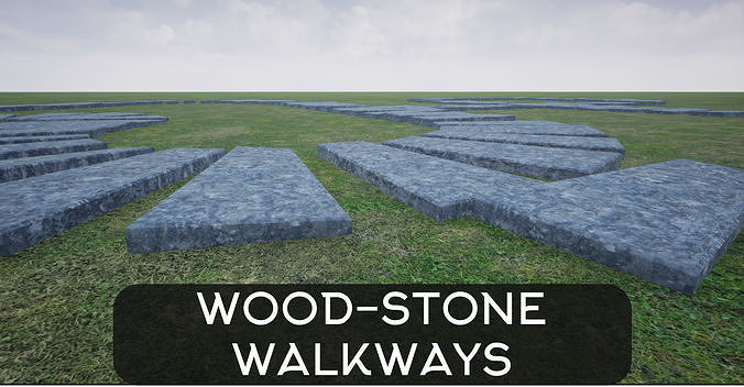 wooden and stone walkway Low-poly 3D model