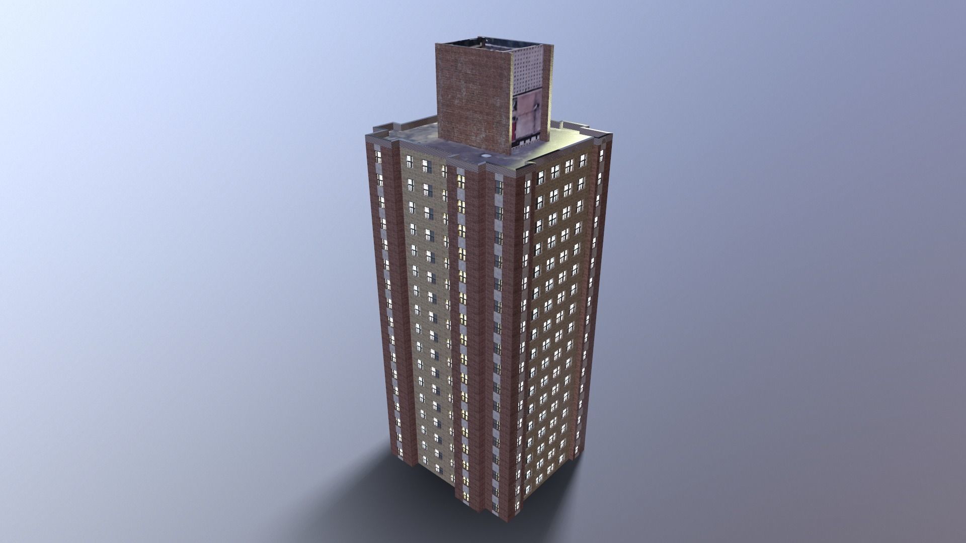 Multi-story building  Low-poly 3D model Low-poly 3D model_3