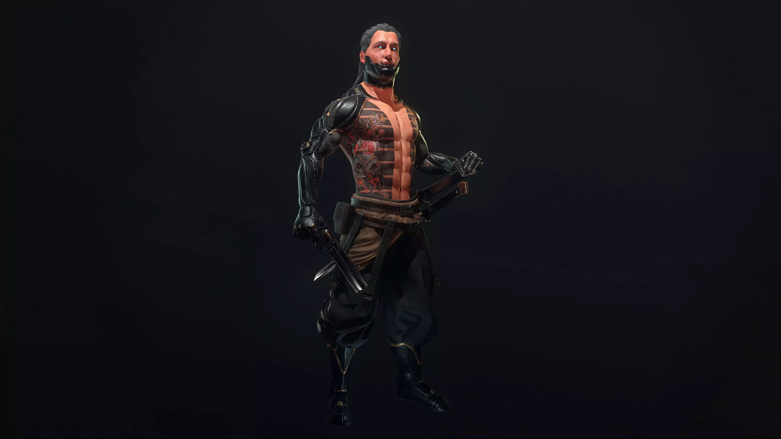 Cyborg Yasha rigged Low-poly 3D model_0