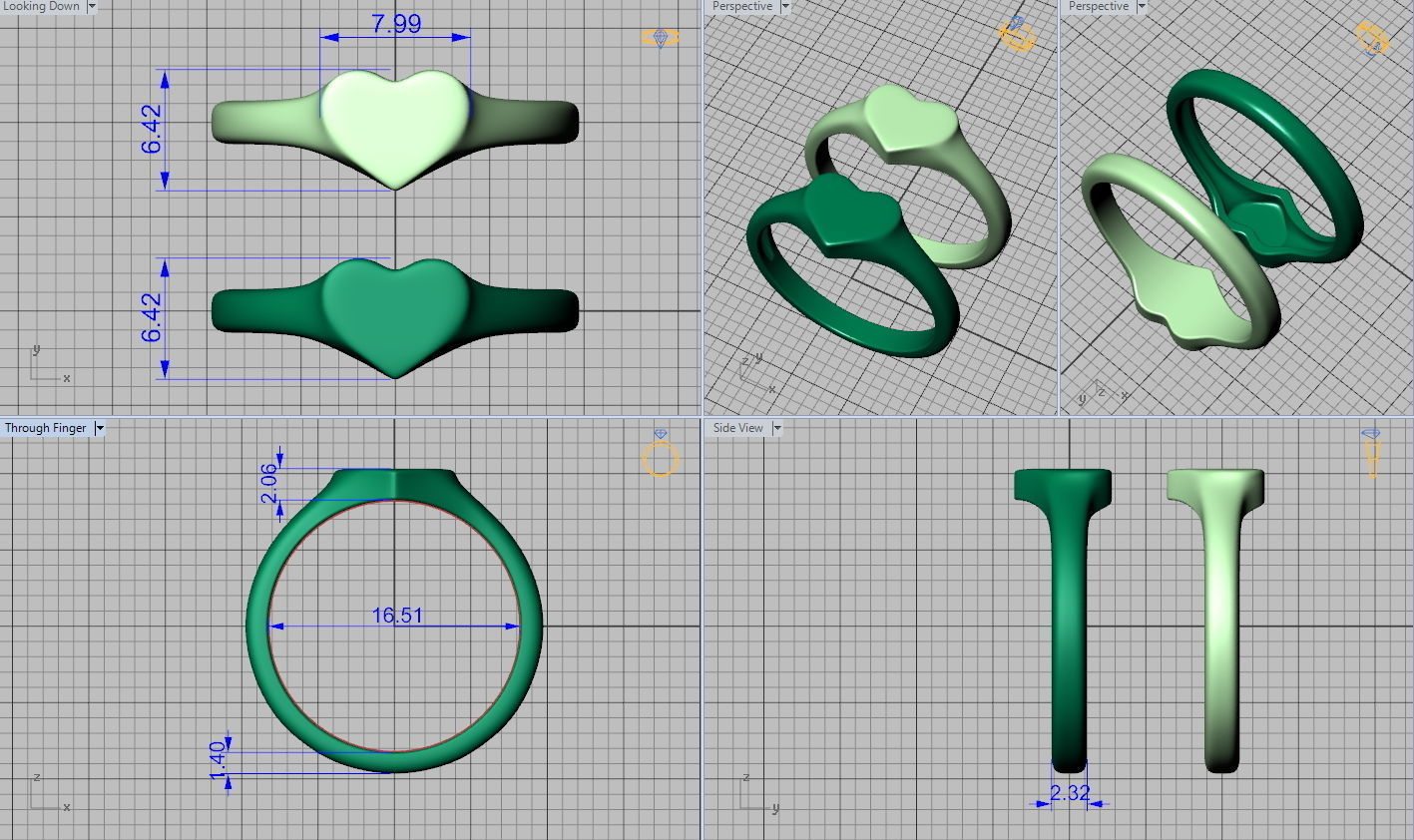 Heart Signet ring Solid and Hollowed version 3dmodel  3D print model_3