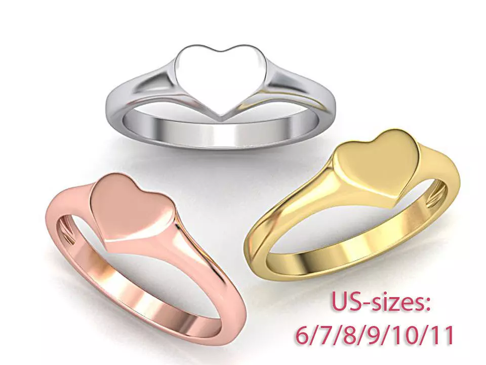 Heart Signet ring Solid and Hollowed version 3dmodel  3D print model_0