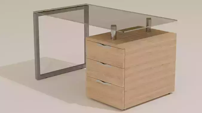 Wood-Glass Office Table 3D Model 3D model