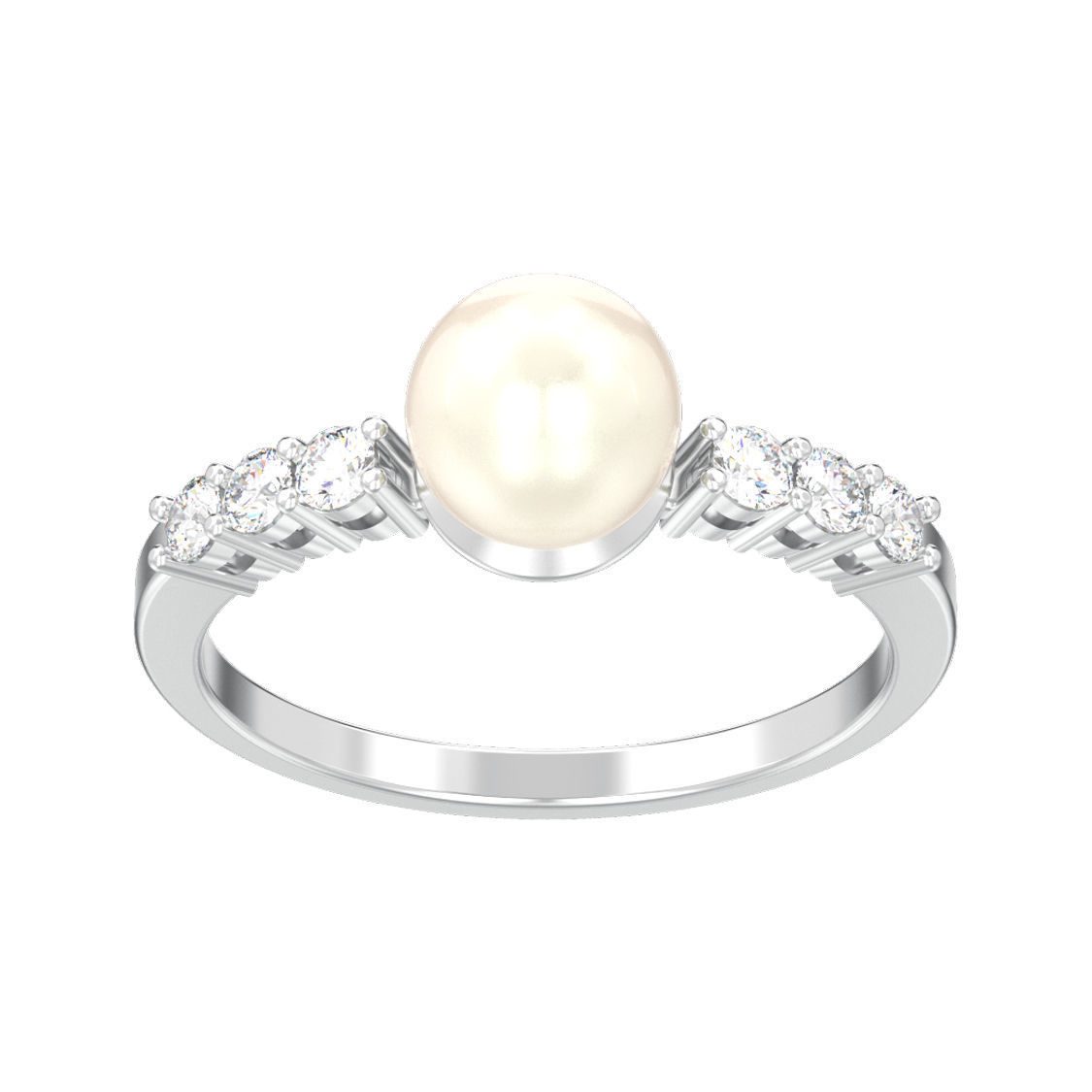 Classic diamond ring with pearl 3D print model_3