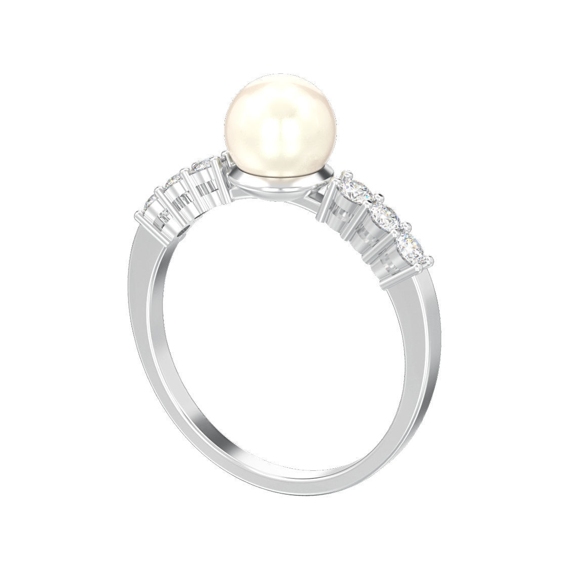 Classic diamond ring with pearl 3D print model_7