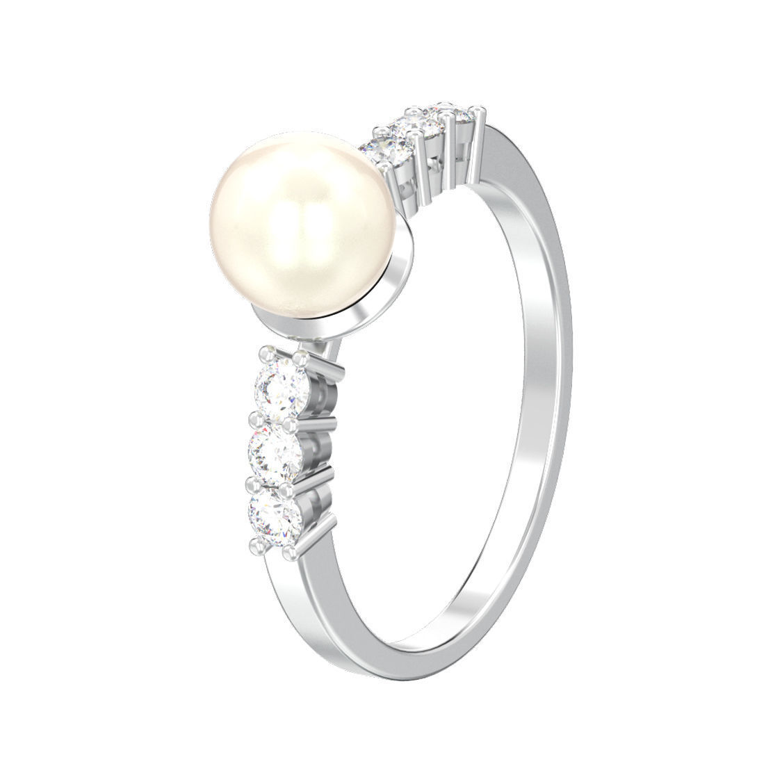 Classic diamond ring with pearl 3D print model_11