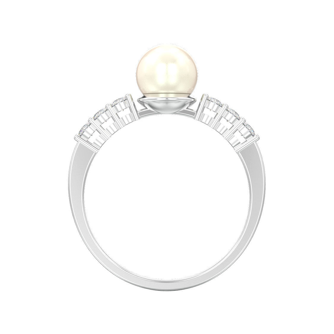 Classic diamond ring with pearl 3D print model_1