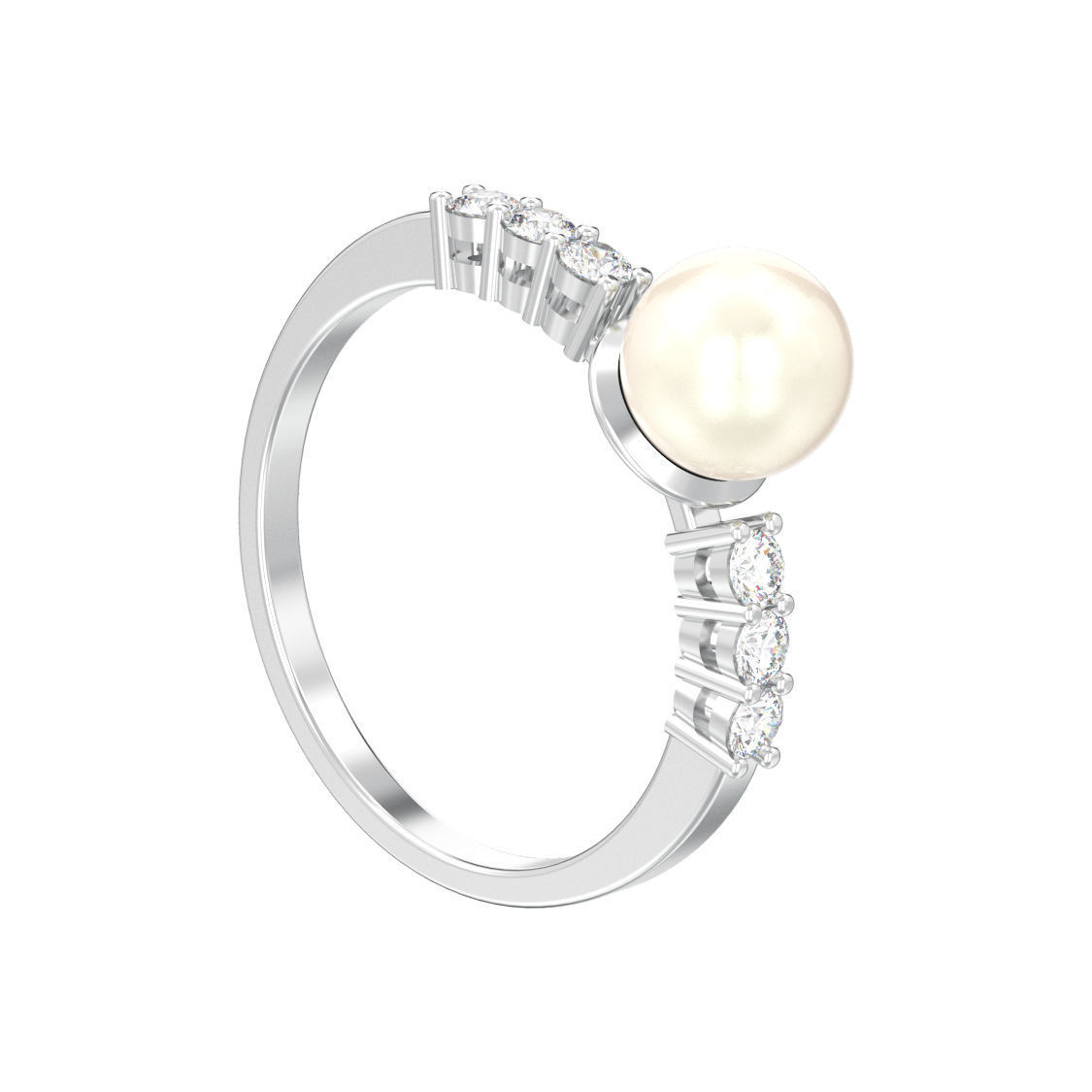 Classic diamond ring with pearl 3D print model_10