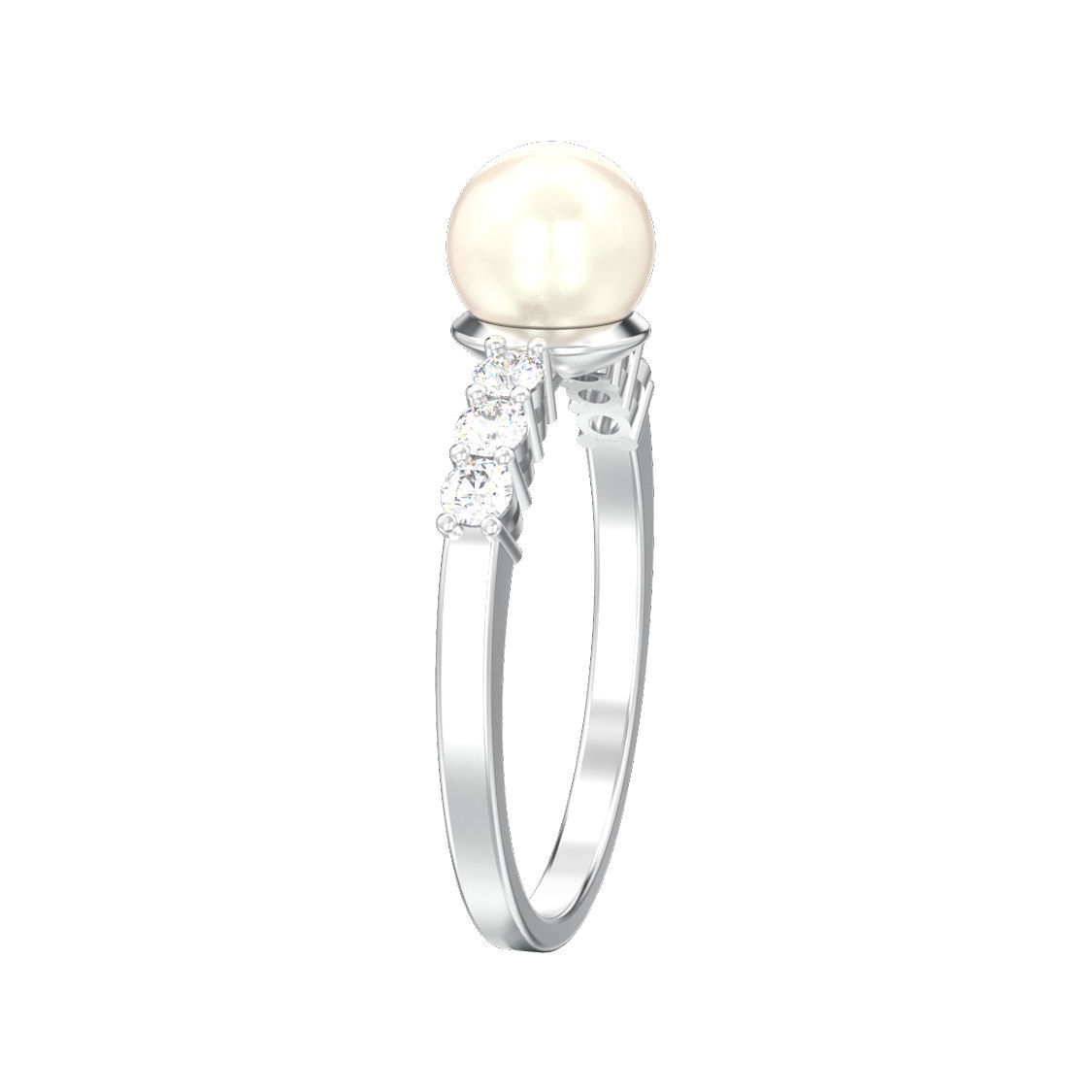 Classic diamond ring with pearl 3D print model_9