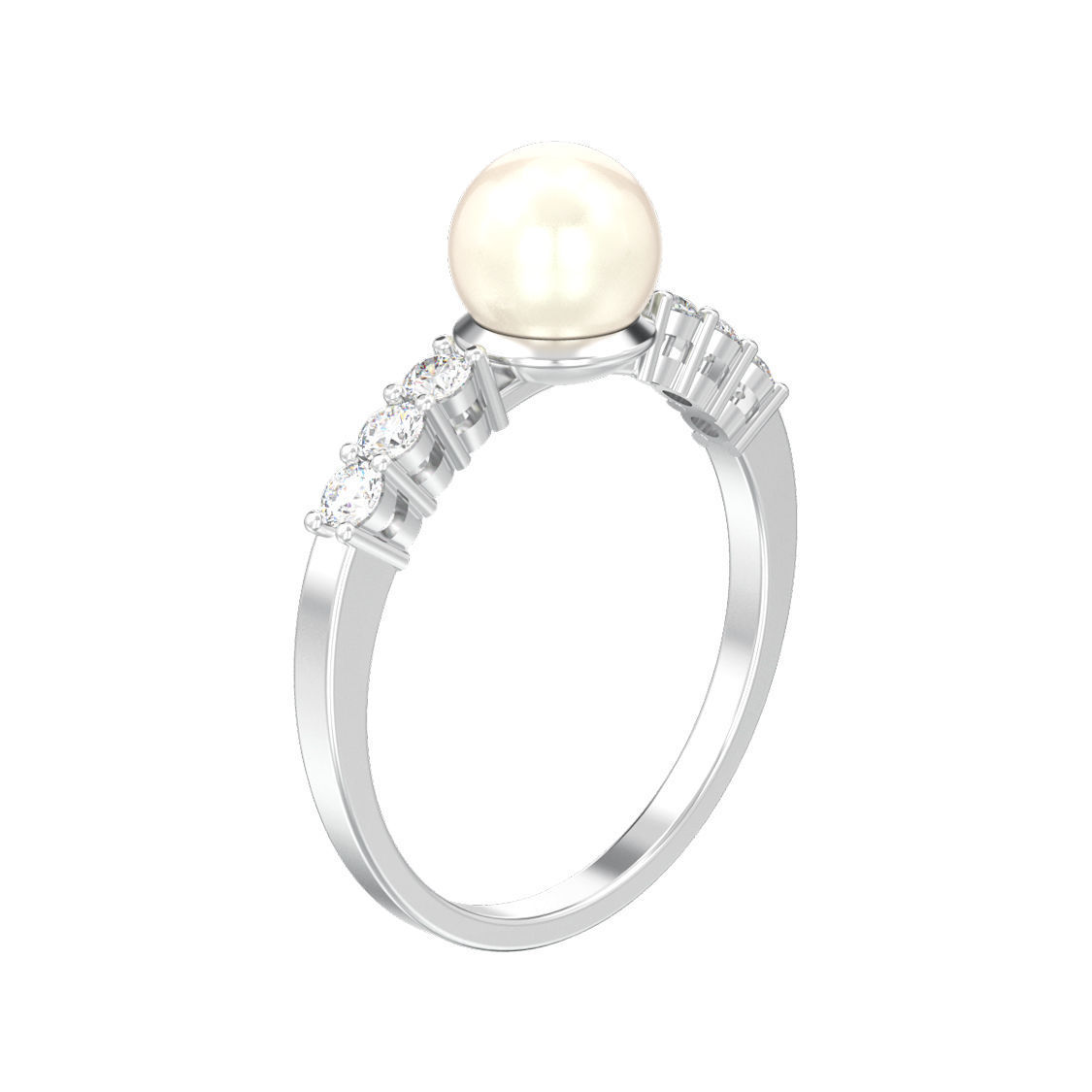 Classic diamond ring with pearl 3D print model_8
