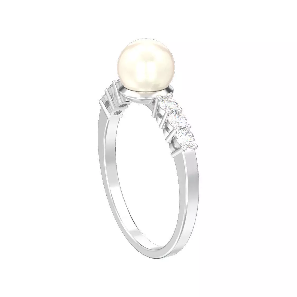 Classic diamond ring with pearl 3D print model_0