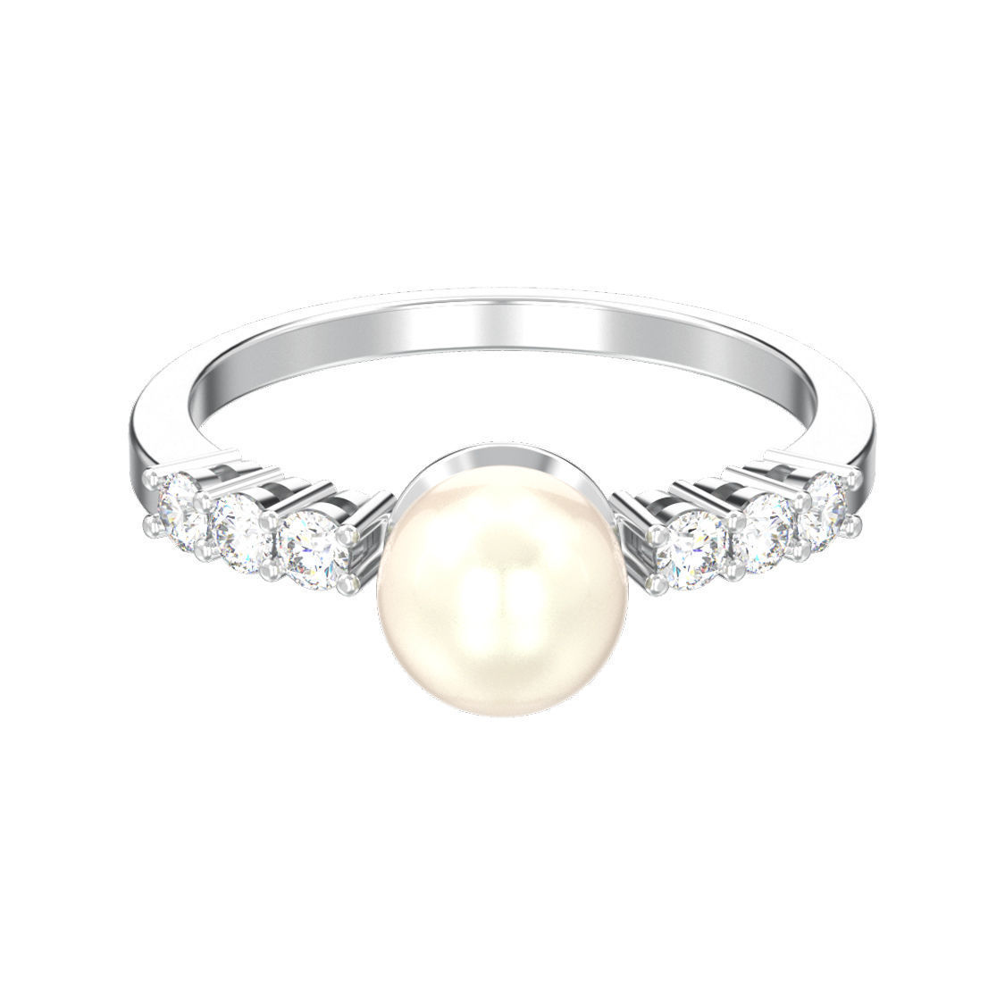 Classic diamond ring with pearl 3D print model_2