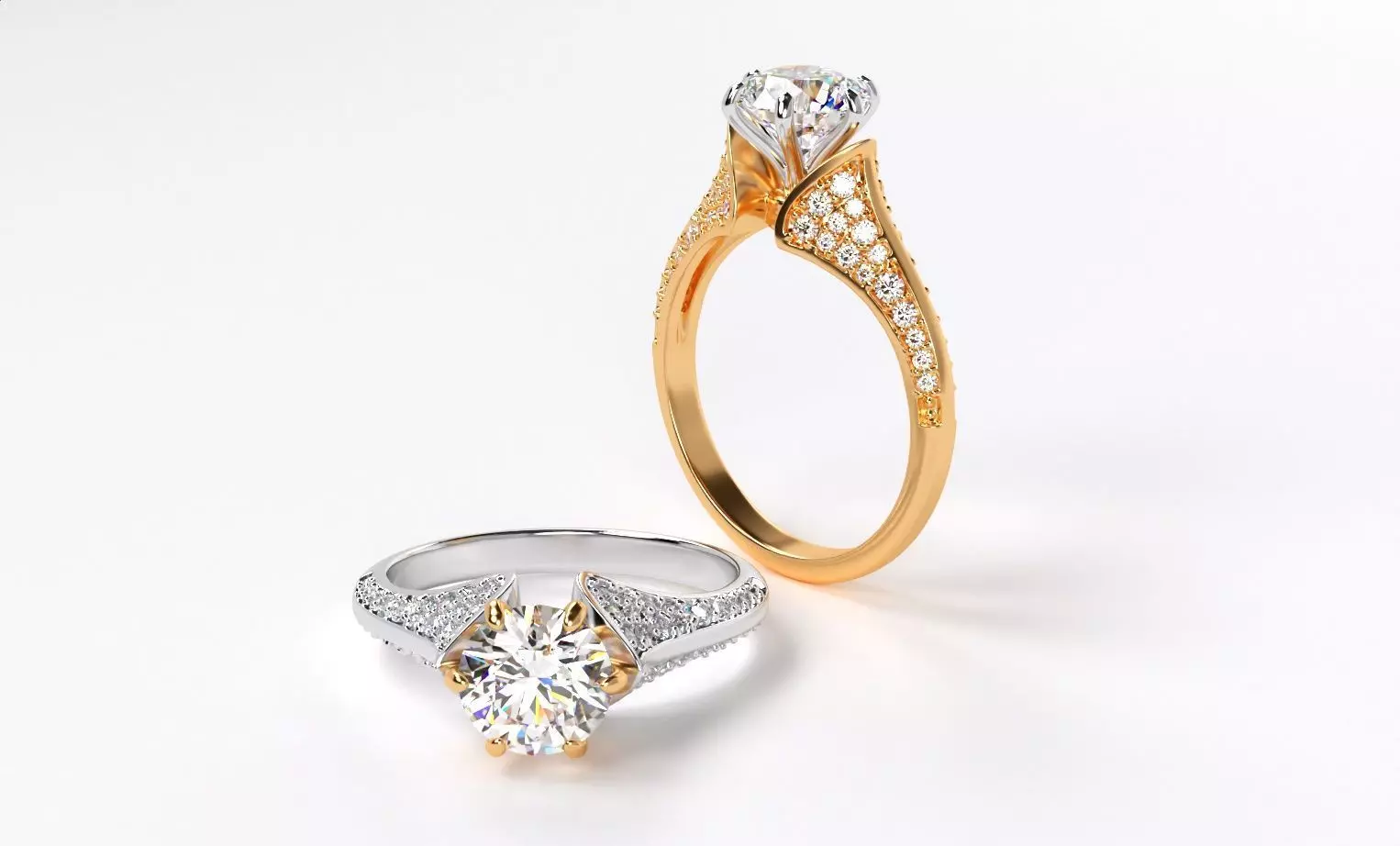 fashion engagement two tone ring with 7mm round diamond 3D print model