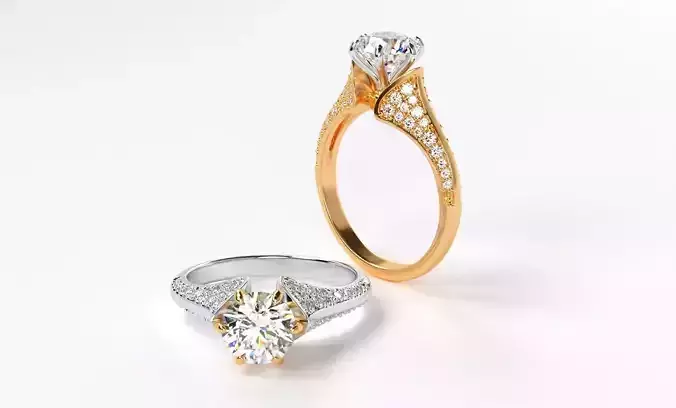fashion engagement two tone ring with 7mm round diamond 3D print model