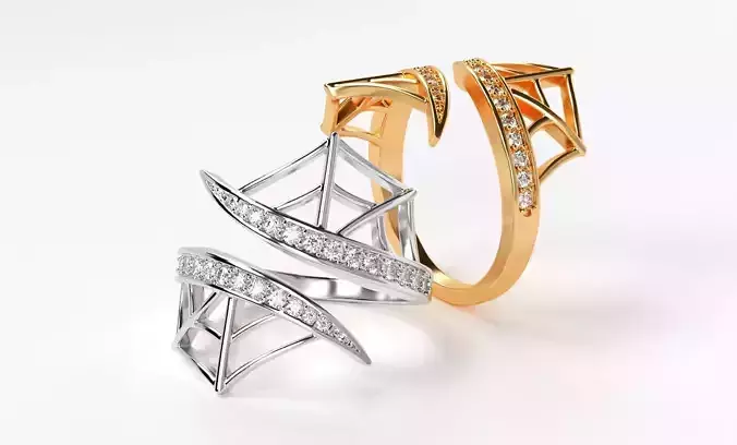 delicate spiderweb and diamond line ring
