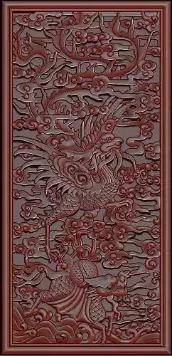 Antique Vietnamese Phoenix Gilt Carved Wood Temple Panel 3D print model