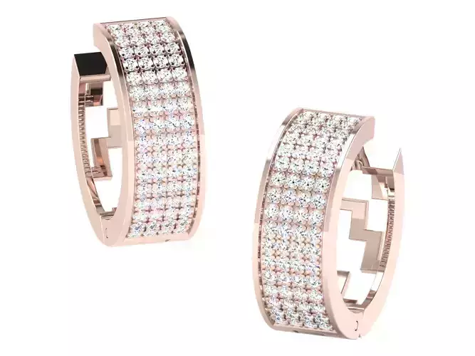 Women hoop huggie Earrings 3dm stl render detail 