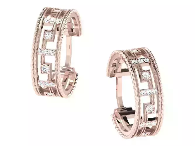 Women hoop huggie Earrings 3dm stl render detail 