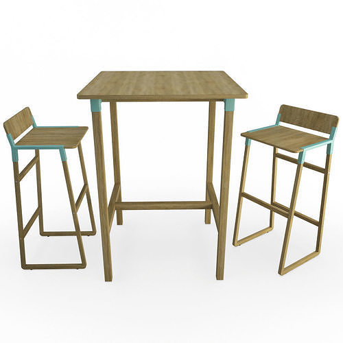 Noem Wooden Table and Bar Stools Verges 3D model