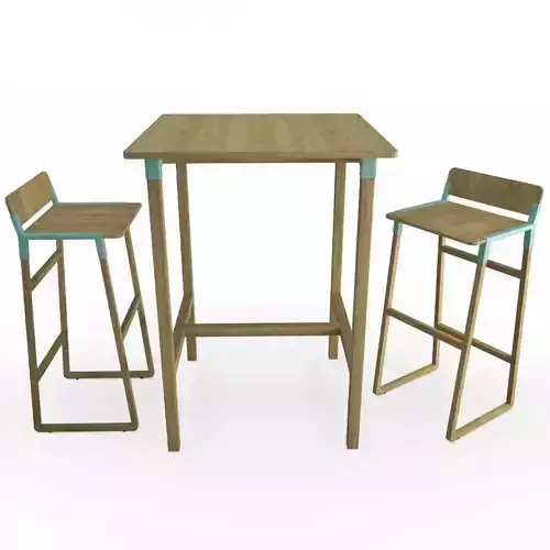 Noem Wooden Table and Bar Stools Verges 3D model