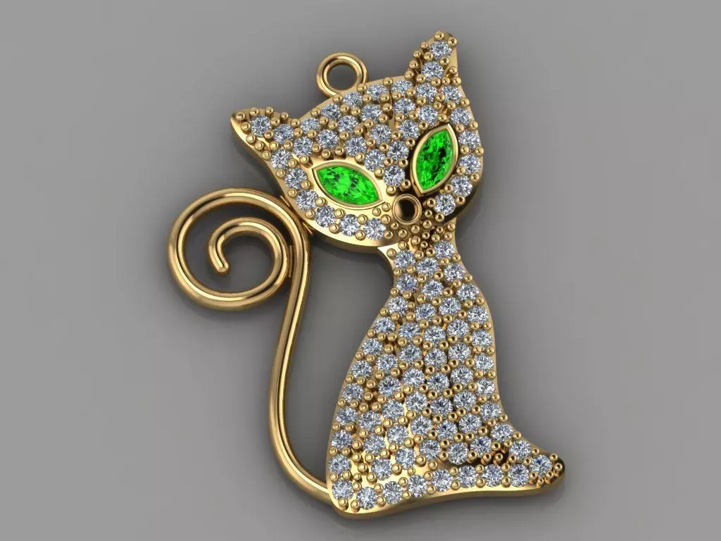 GC GOLD H099- cat Diamond Gold necklace 3D print model_0