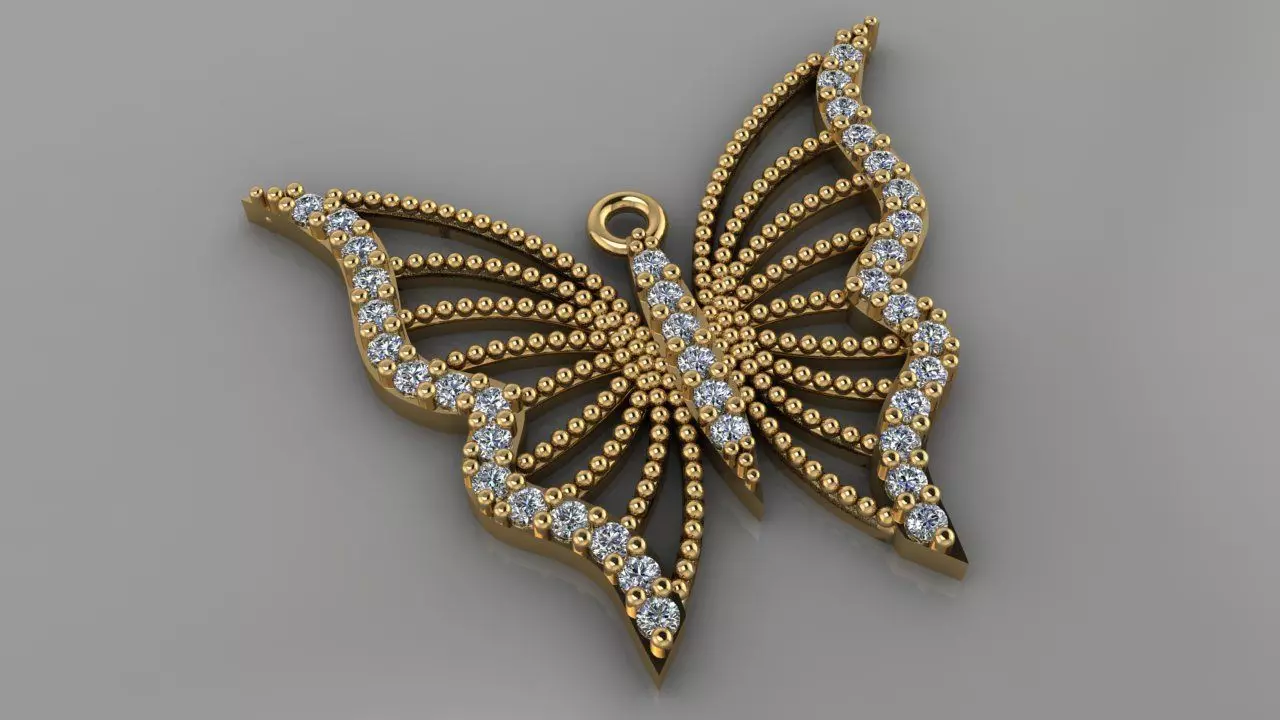 GC GOLD H0103- Butterfly Diamond Gold necklace 3D print model_0