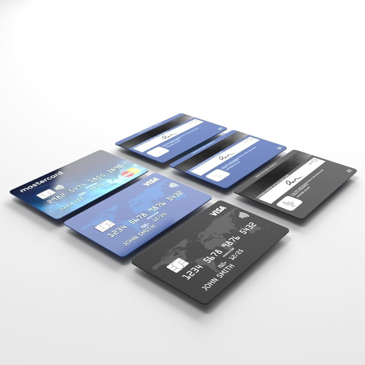 Ingenico IWL250 payment terminal and credit cards 3D model_9