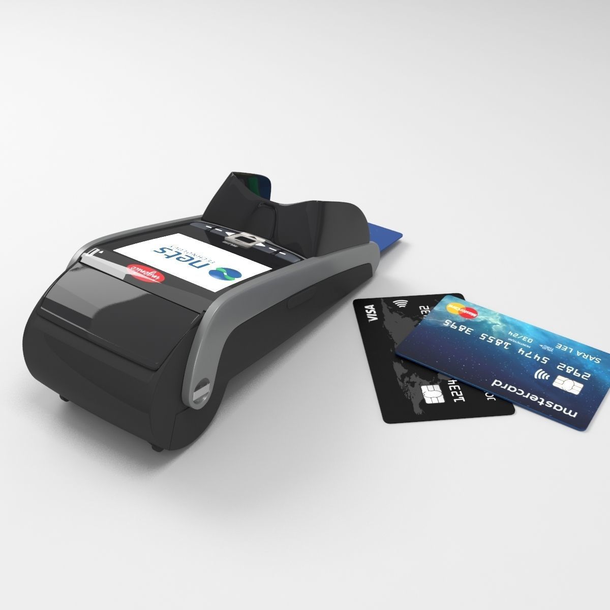 Ingenico IWL250 payment terminal and credit cards 3D model_7