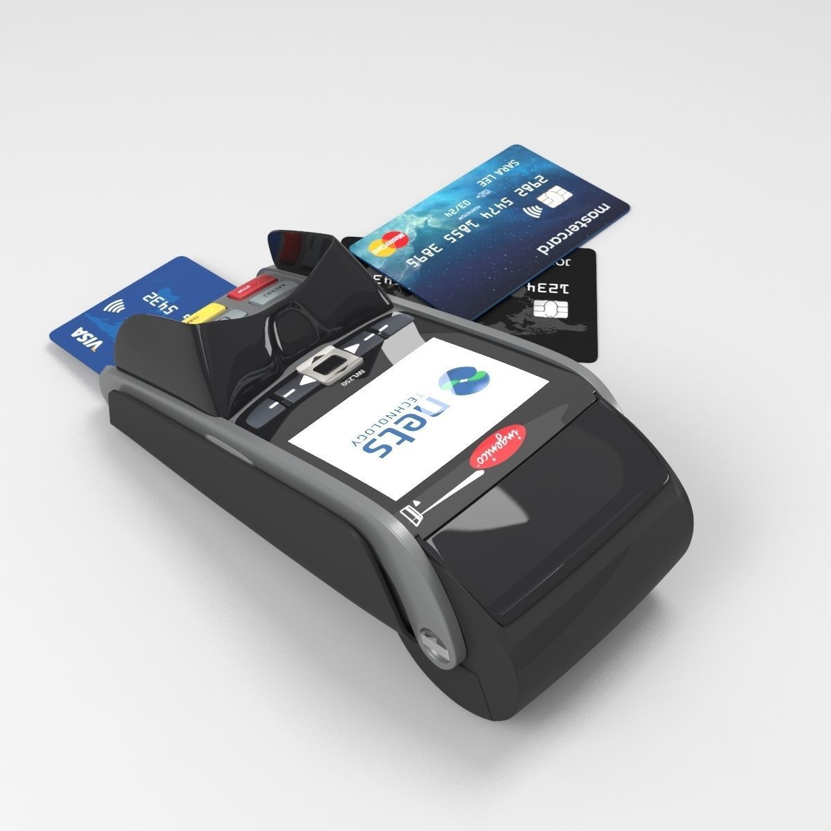 Ingenico IWL250 payment terminal and credit cards 3D model_5