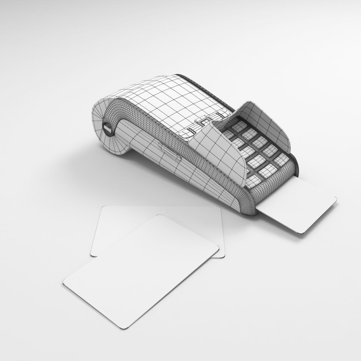 Ingenico IWL250 payment terminal and credit cards 3D model_10