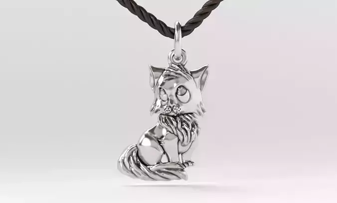 cute white gold kitty pendant 