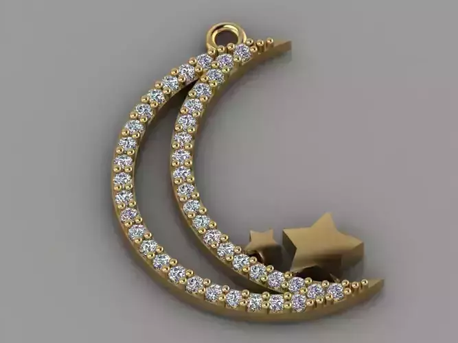 GC GOLD H119- star and crescent Diamond Gold necklace