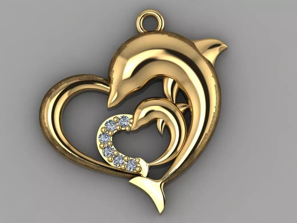 GC GOLD H127- Dolphin Diamond Gold necklace 3D print model_0