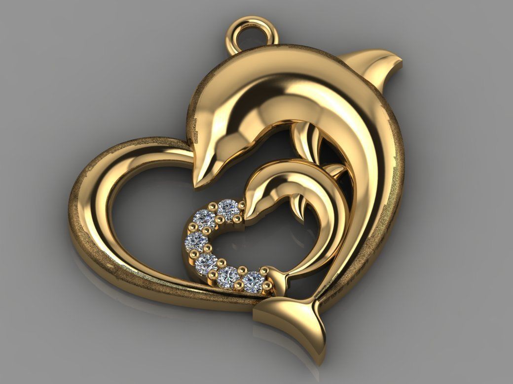 GC GOLD H127- Dolphin Diamond Gold necklace 3D print model_1