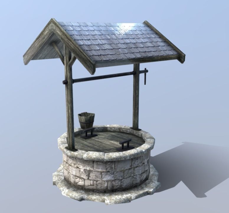Medieval Village Well Low-poly 3D model_4