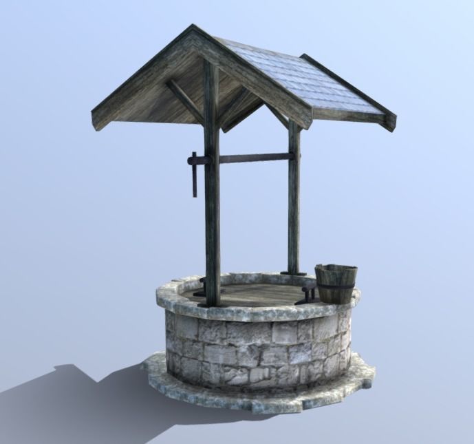 Medieval Village Well Low-poly 3D model_6