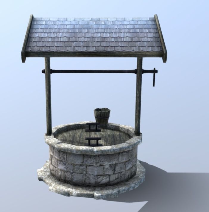 Medieval Village Well Low-poly 3D model_5