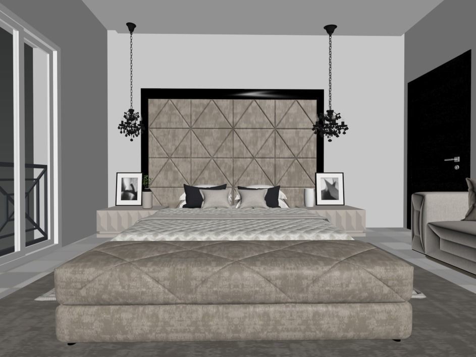BEDROOM with walls and furniture 3D model_1