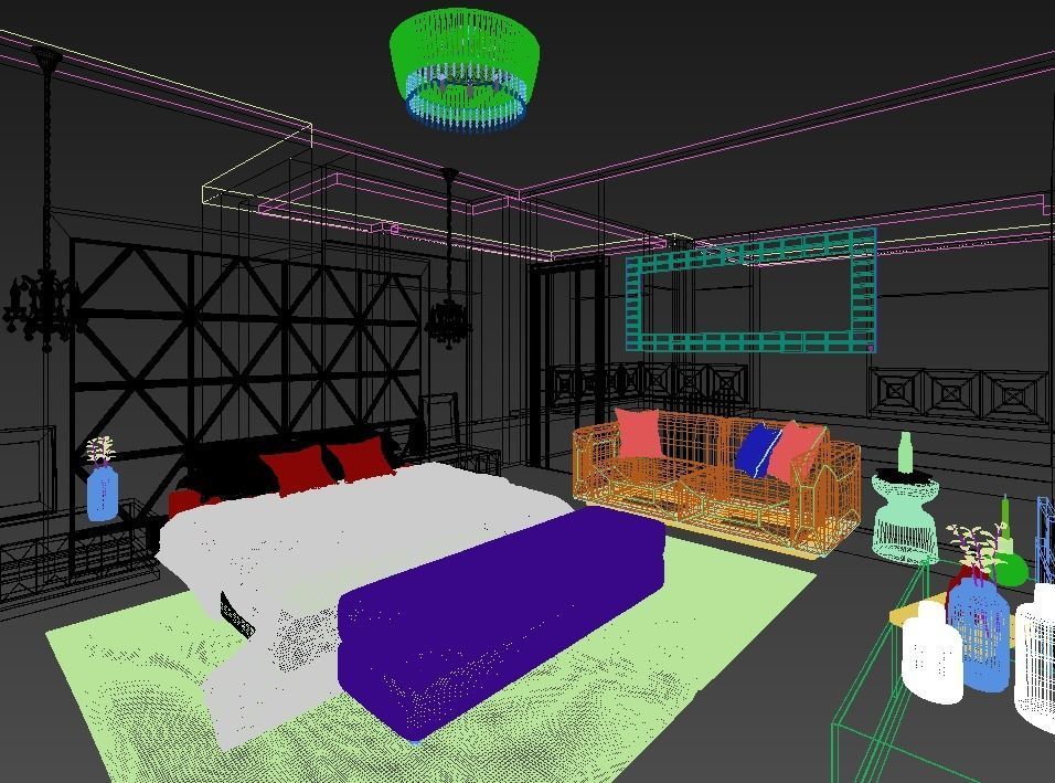 BEDROOM with walls and furniture 3D model_7