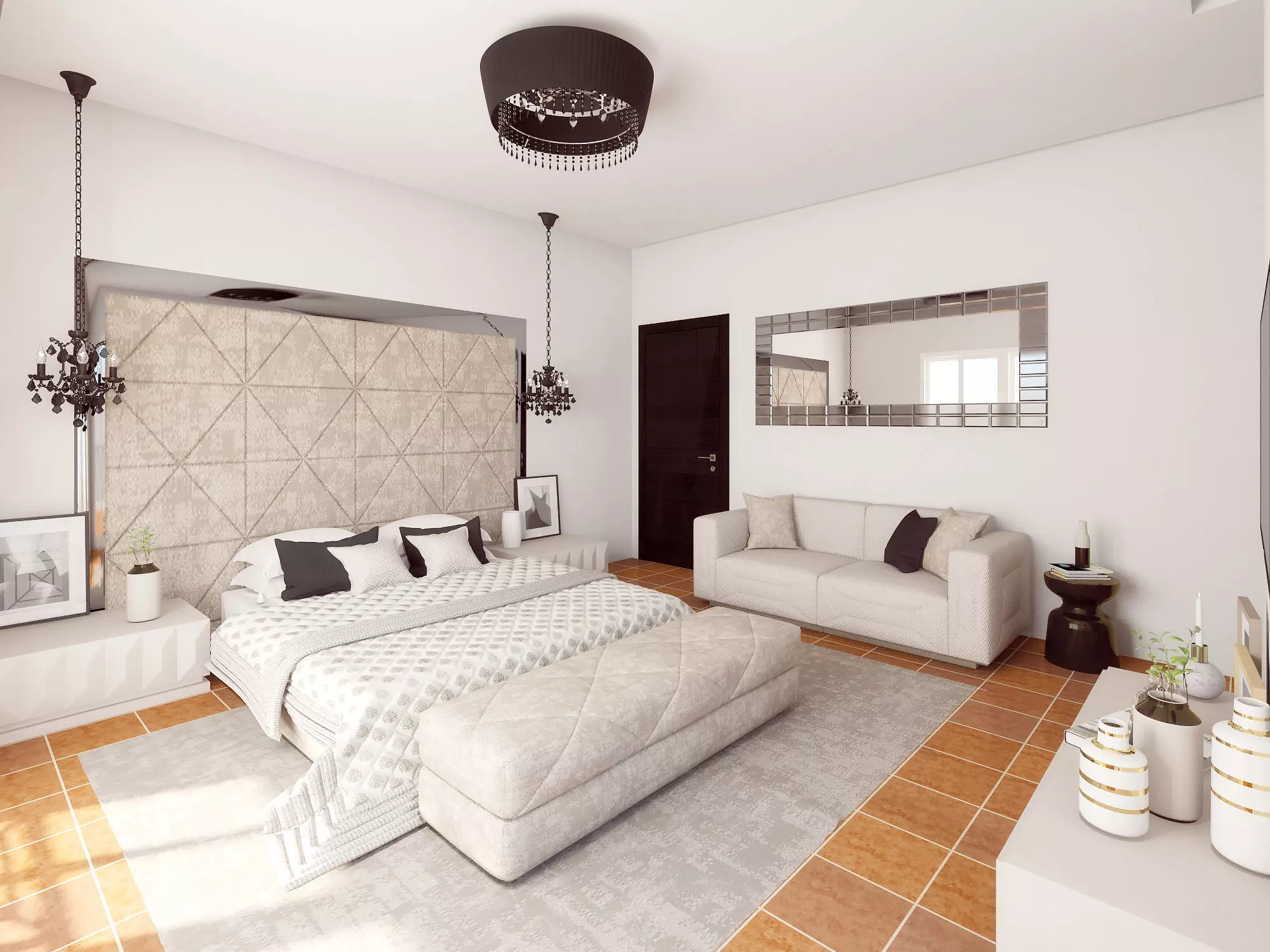 BEDROOM with walls and furniture 3D model_0