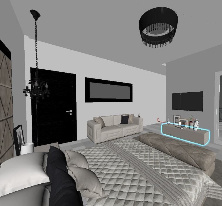 BEDROOM with walls and furniture 3D model_3