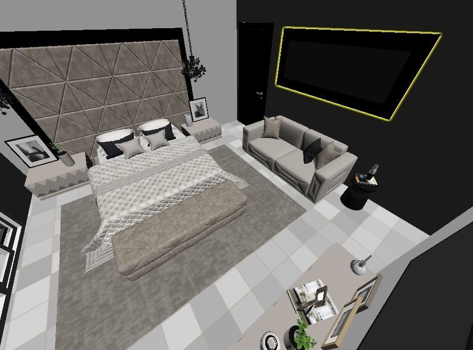 BEDROOM with walls and furniture 3D model_5